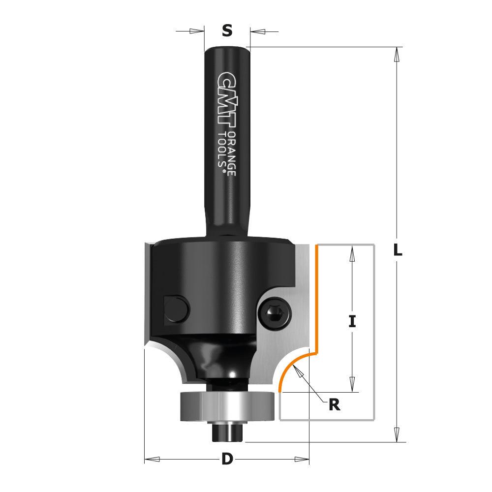 CMT Orange Tools Carbide Insert Roundover Bit - 1-1/8" Diameter, 1/4" Radius, 1/4" Shank view 2